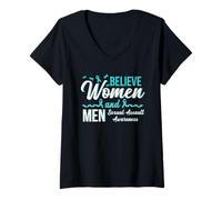 Donna Nastro blu di sensibilizzazione sulle aggressioni sessuali di Believe Women & Men Maglietta con Collo a V