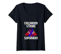 Donna Nastro Childhood Stroke Superhero Warrior Fighter Maglietta con Collo a V