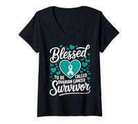 Donna Nastro Color Foglia di tè con Scritta Blessed to Be Callled Ovaric Cancer Survivor Maglietta con Collo a V