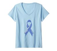 Donna Nastro di consapevolezza del Cancro esofageo Blue Fighter Chemo Maglietta con Collo a V