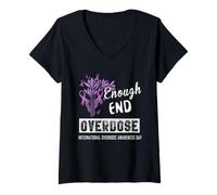 Donna Nastro di sensibilizzazione al Mese di sensibilizzazione all'overdose, Supporto Viola Maglietta con Collo a V