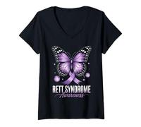 Donna Nastro di sensibilizzazione alla sindrome di Rett con supporto a farfalla Maglietta con Collo a V