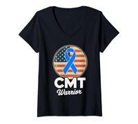 Donna Nastro di sensibilizzazione sulla malattia di Charcot-Marie-Tooth CMT Warrior Maglietta con Collo a V