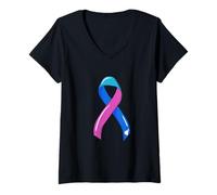Donna Nastro per Il Cancro della tiroide Survivor Fighter Chemo Blu Rosa Teal Maglietta con Collo a V
