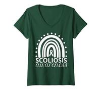 Donna Nastro per la consapevolezza della scoliosi, colore: verde arcobaleno Maglietta con Collo a V