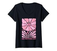 Donna Nastro Rosa con Scritta Her Fight Is Our Fight Is Our Fight Cancer Breast Maglietta con Collo a V
