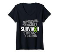 Donna Nastro Verde per la consapevolezza dell'ansia sopravvissuta alla depressione Maglietta con Collo a V