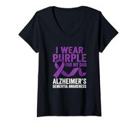 Donna Nastro Viola per la consapevolezza della demenza di Alzheimers per Il Supporto del papà Maglietta con Collo a V