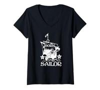 Donna Nata per Essere Marinaio Nave Nautica Ocean Maglietta con Collo a V