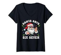 Donna Natale 67 Babbo Natale Dice Sei Sette Meme Gen Z Alpha Slang Maglietta con Collo a V