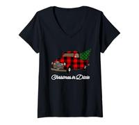 Donna Natale a Dixie Down South Plaid Vacanze Maglietta con Collo a V