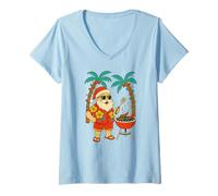 Donna Natale a luglio, Babbo Natale hawaiano, hamburger alla griglia Maglietta con Collo a V