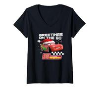 Donna Natale Cars Greetings On The Go Maglietta con Collo a V