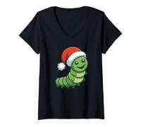 Donna Natale Caterpillar Entomologo Insetto Natale Maglietta con Collo a V