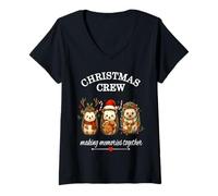 Donna Natale Crew Making Memories Insieme Famiglia Ricci Maglietta con Collo a V