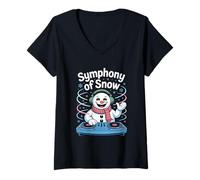 Donna Natale Dj Symphony Of Snow Musica Neve Maglietta con Collo a V