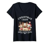 Donna Natale Equipaggio Fare Ricordi Insieme Famiglia Divertente Cuccioli Maglietta con Collo a V