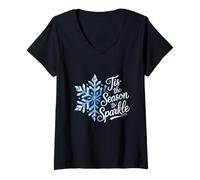 Donna Natale Fiocco di Neve Maglietta con Collo a V