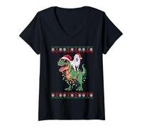 Donna Natale Great Pyrenees T-Rex Dinosauro Maglietta con Collo a V