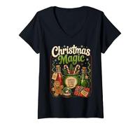 Donna Natale Magia Santas Miscela Dolci Candy Pan di Zenzero Maglietta con Collo a V