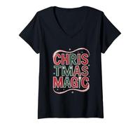 Donna Natale Magico Festivo credi Vacanza Maglietta con Collo a V