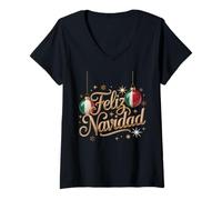 Donna Natale Messico Feliz Navidad Maglietta con Collo a V