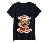 Donna Natale Natalizio per Cani Lagotto Romagnolo I Believe in Santa Paws Maglietta con Collo a V
