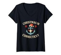 Donna Natale nel Connecticut Camicia Nautica Santa Anchor Carino Maglietta con Collo a V