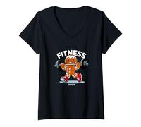 Donna Natale pan di zenzero fitness donne divertenti uomini palestra Maglietta con Collo a V