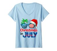 Donna Natale Patriottico a luglio Camicia USA Estate Vacanze Maglietta con Collo a V
