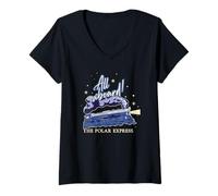 Donna Natale Polar Express all Aboard Maglietta con Collo a V