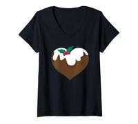 Donna Natale Pudding Heart Maglietta con Collo a V