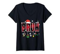 Donna Natale Rosso Plaid Bruh Vintage Xmas Meme Donne Uomini Bambini Maglietta con Collo a V