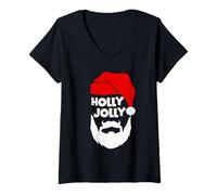 Donna Natale - Santa Claus Holly Jolly Maglietta con Collo a V