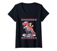 Donna Natale Volpe T-Rex Dinosauro Tirannosauro Rex Volpi Maglietta con Collo a V