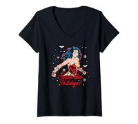 Donna Natale Wonder Woman Saving The Holidays Maglietta con Collo a V