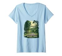 Donna Natchez Trace Parkway Mississippi Foresta Maglietta con Collo a V
