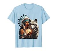 Donna Nativa Americana con Spirito Tribale Vintage Lupo Bianco Maglietta