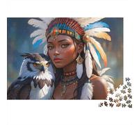 Donna Nativa Americana Puzzle 1000 Pezzi Adulti Fanciulla Tribale e Saggio Gufo Condividono un Dolce Legame Spirituale Premium Alta Qualità Robusto Vivace Stimolante Antistress 38x26cm/1000pz