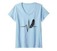 Donna Native American Heartbeat EKG Pulse Indian Feather Maglietta con Collo a V