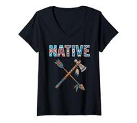Donna Native Pride Freccia Incrociata e Simbolo Indigeno Tomahawk Maglietta con Collo a V