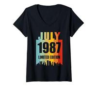 Donna Nato a Luglio 1987 Edizione Limitata Retro Vintage Maglietta con Collo a V
