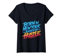 Donna Nato a New York New York Hustle Motivazione Big City NYC Maglietta con Collo a V