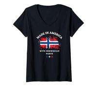Donna Nato in America con Norwegian Parts - Norvegia e USA Pride Maglietta con Collo a V