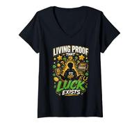 Donna Nato per Essere Fortunato Jackpot Design Maglietta con Collo a V
