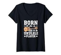 Donna Nato per Essere Un suonatore di Ukulele Strumento a Corde Vintage Maglietta con Collo a V
