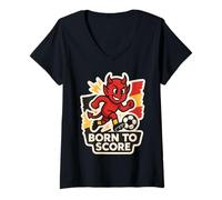 Donna Nato per segnare Little Belgian Devil Soccer Player Maglietta con Collo a V