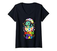 Donna «Nato Questo Gay» Dino Hatching Pride Maglietta con Collo a V