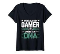 Donna Natural Born Gamer Gaming è la mia Citazione del Dna Maglietta con Collo a V