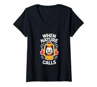 Donna Nature Calls - Lanterna da campeggio divertente Maglietta con Collo a V